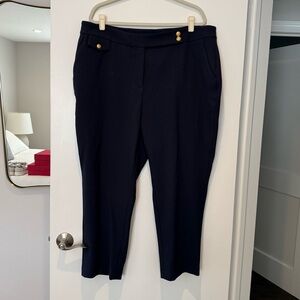 Veronica Beard Renzo Navy Crest Button Pants with Gold Accent